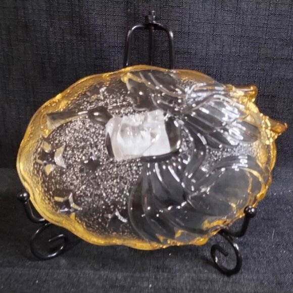 Vintage MIKASA Holiday Angel Song Gold Trim Clear Glass 6" Trinket Candy Dish - Picture 3 of 6